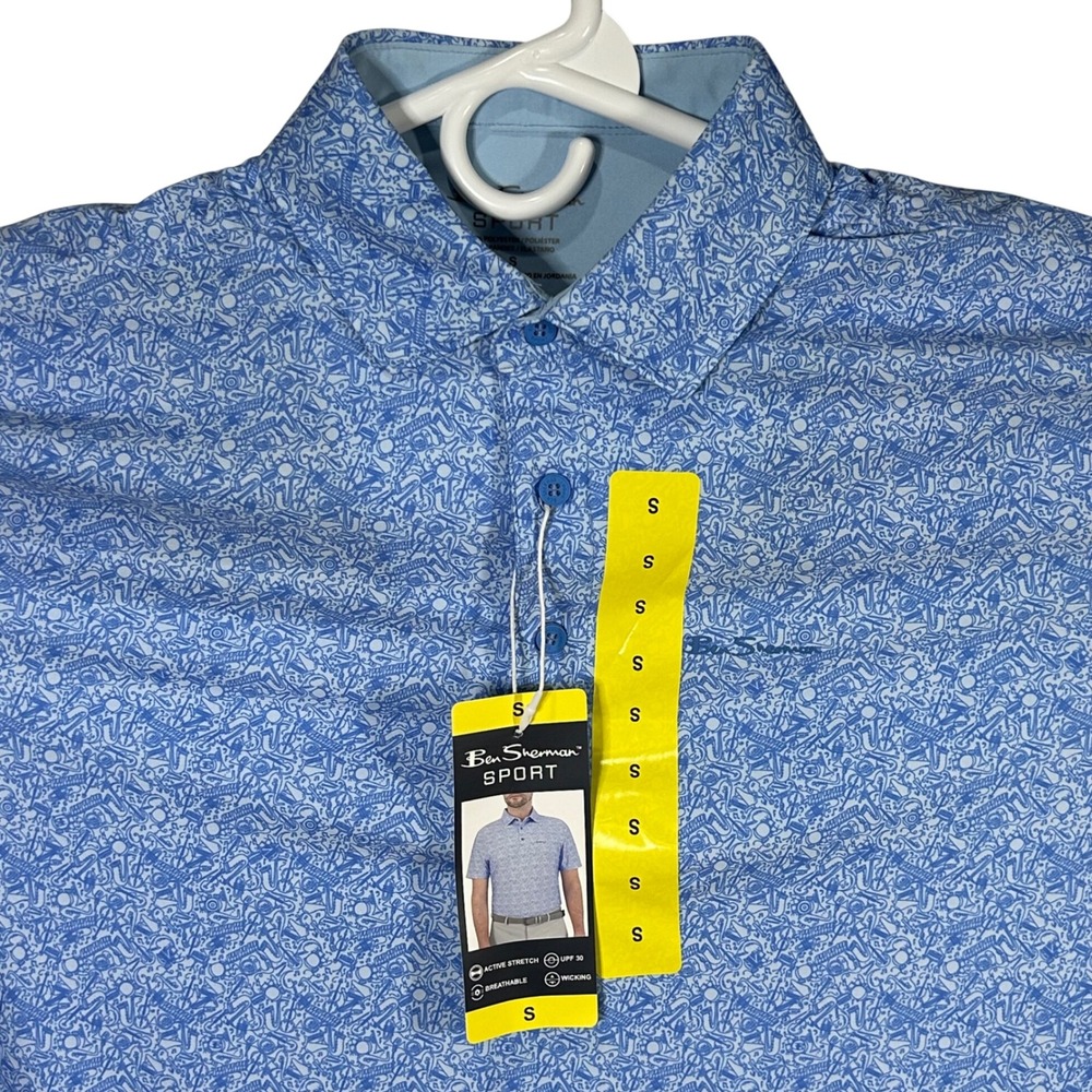 Ben Sherman Sport Men's‎ Polo Shirt Small Blue Golf Active Stretch NWT AOP